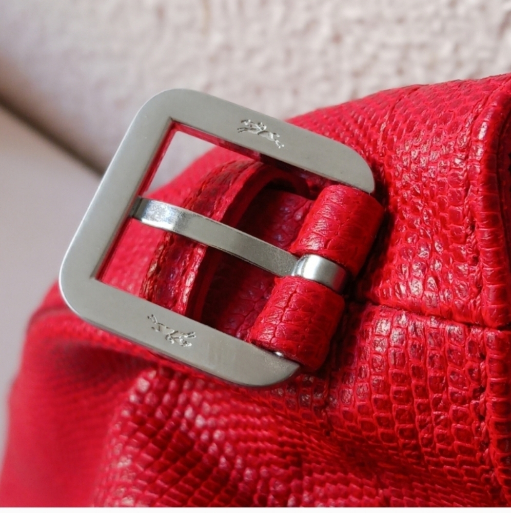 NWT Longchamp Vermillion red genuine leather bucket, tote,handbag bag - Picture 11 of 16